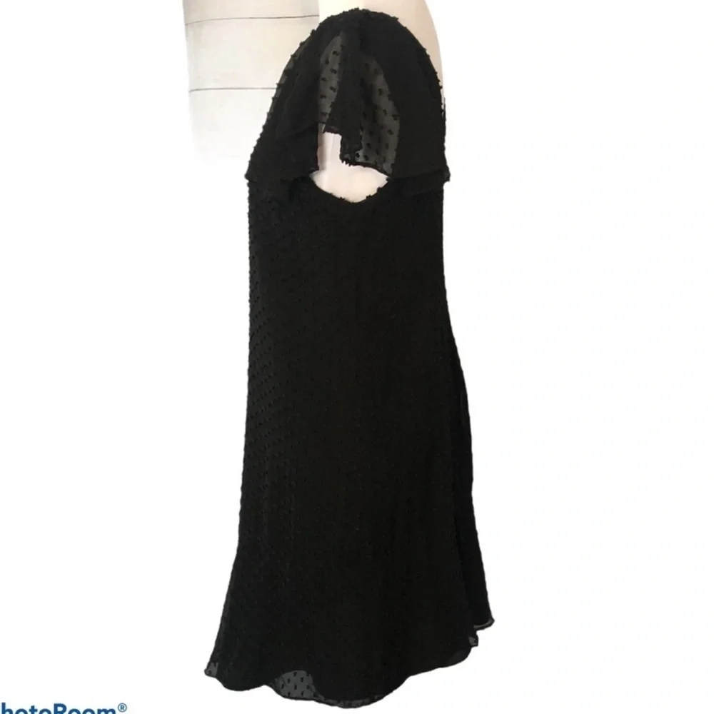 J.Crew Black Silk Ruffle Clip Dot Dress - Size 4 - Textured LBD